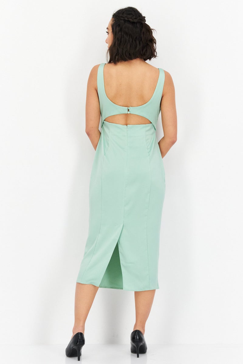 Women Twist Front Keyhole Midi Dress, Green