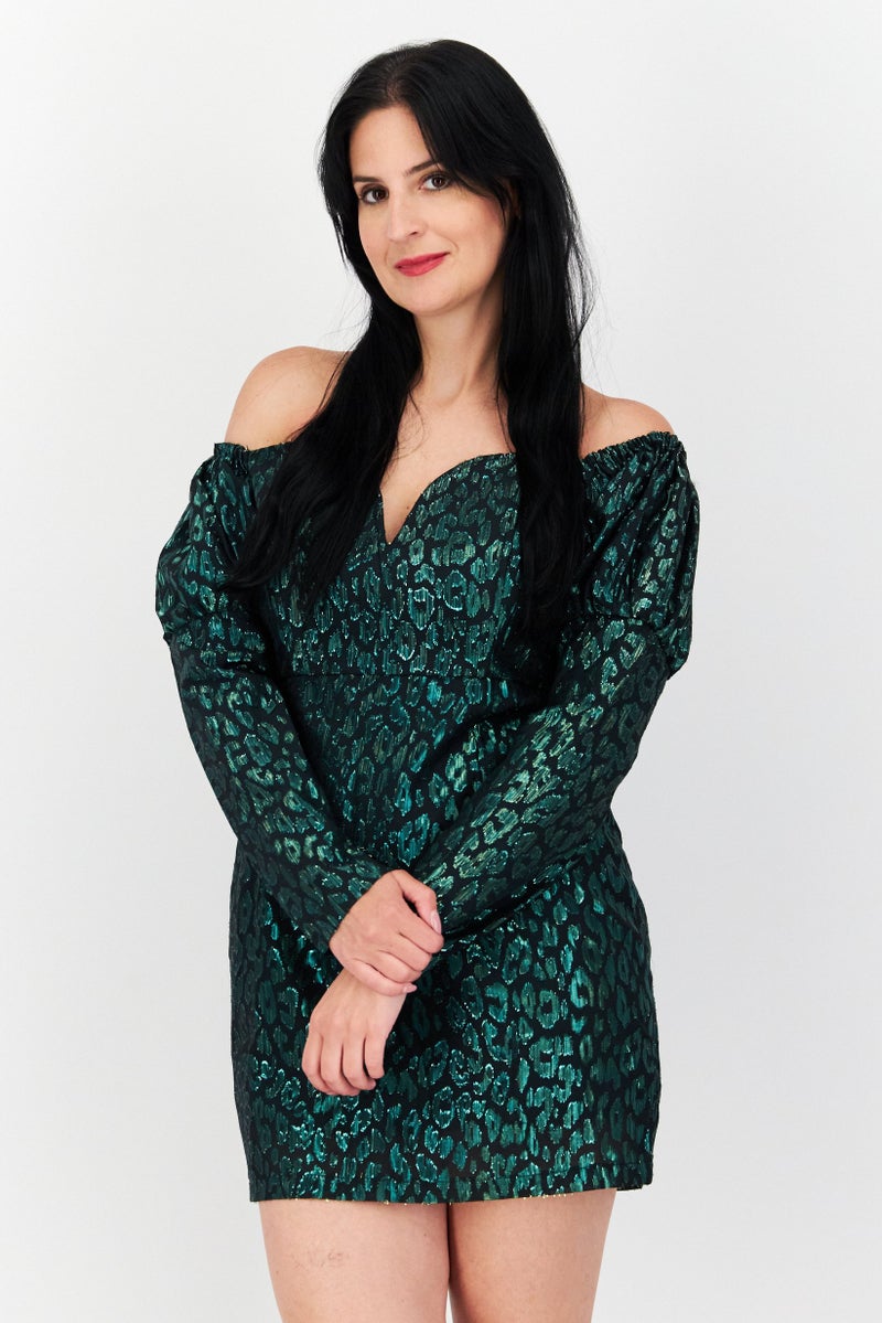 Women Petite Metallic Mini Dress, Black