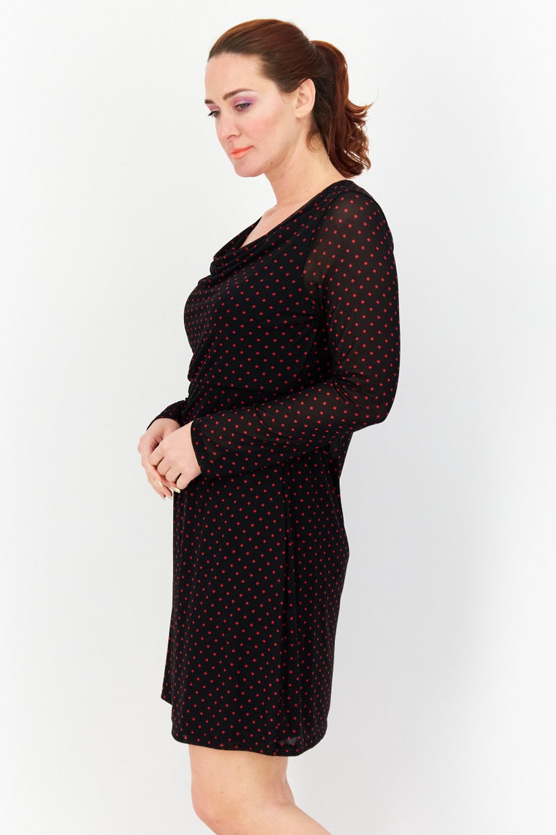 Women Allover Print Mini Casual Dress, Black