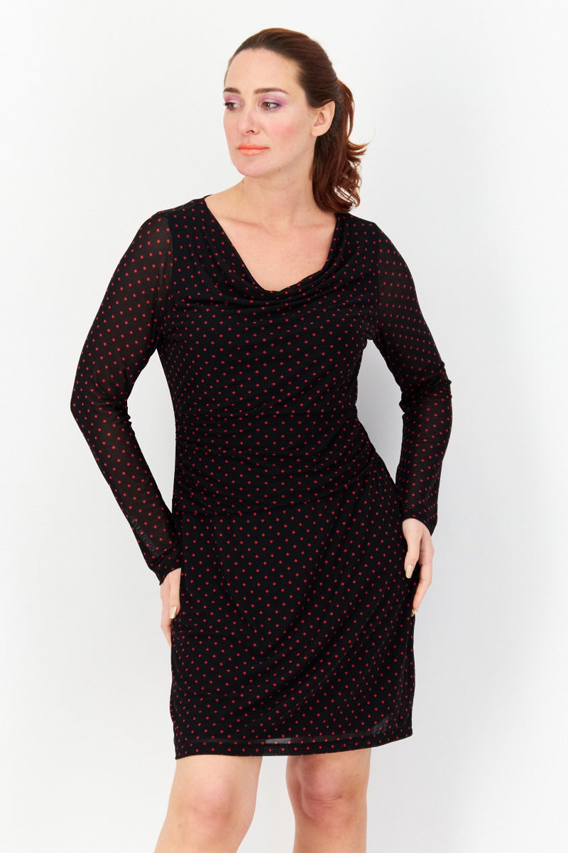 Women Allover Print Mini Casual Dress, Black