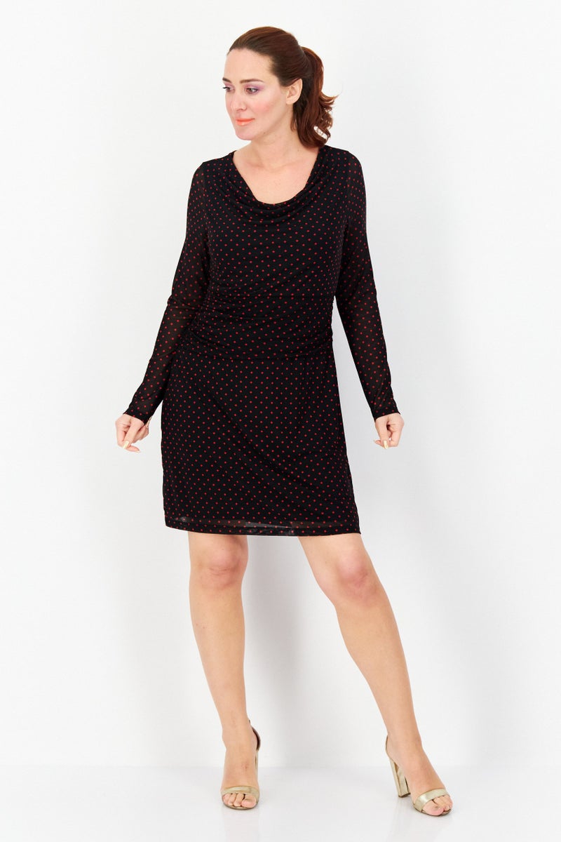 Women Allover Print Mini Casual Dress, Black