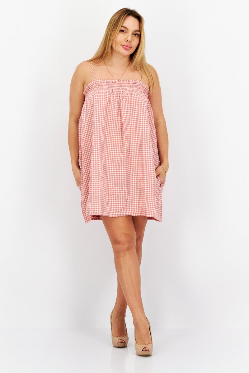 Women Checkered Mini Dress, White