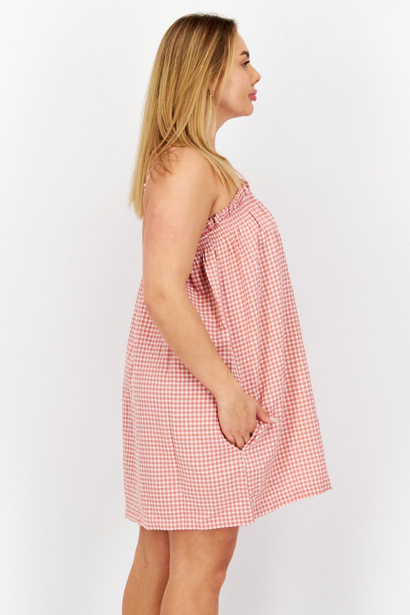 Women Checkered Mini Dress, White
