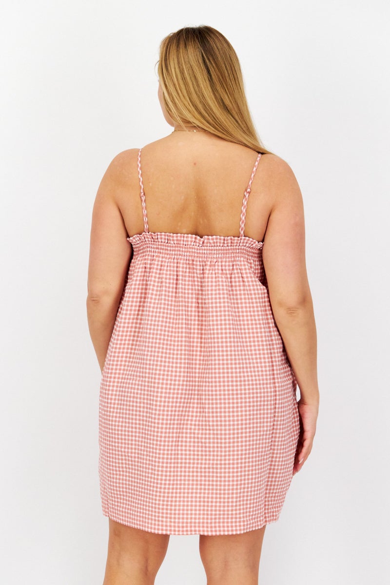 Women Checkered Mini Dress, White