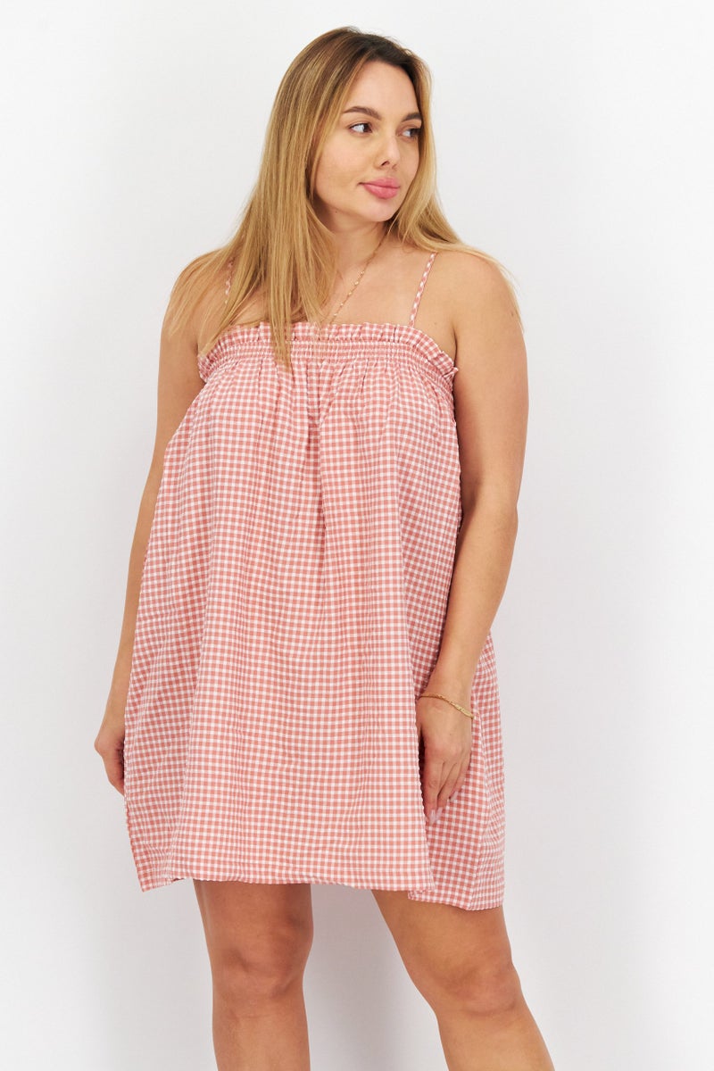 Women Checkered Mini Dress, White