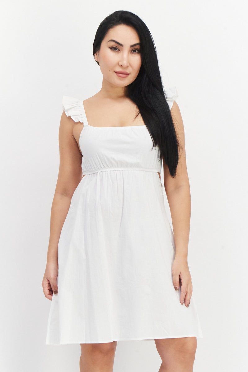 Women Plain Mini Dress, White