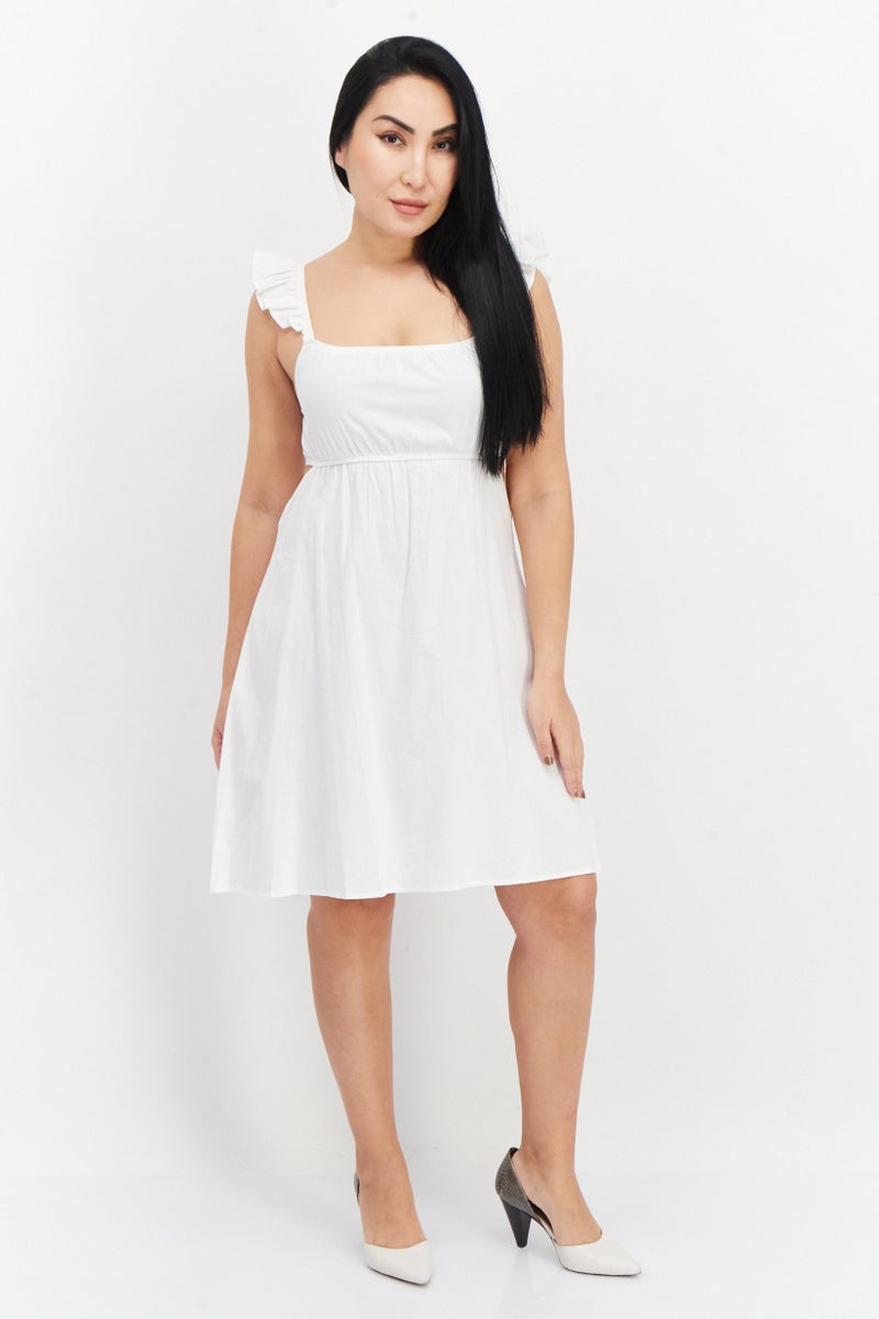 Women Plain Mini Dress, White