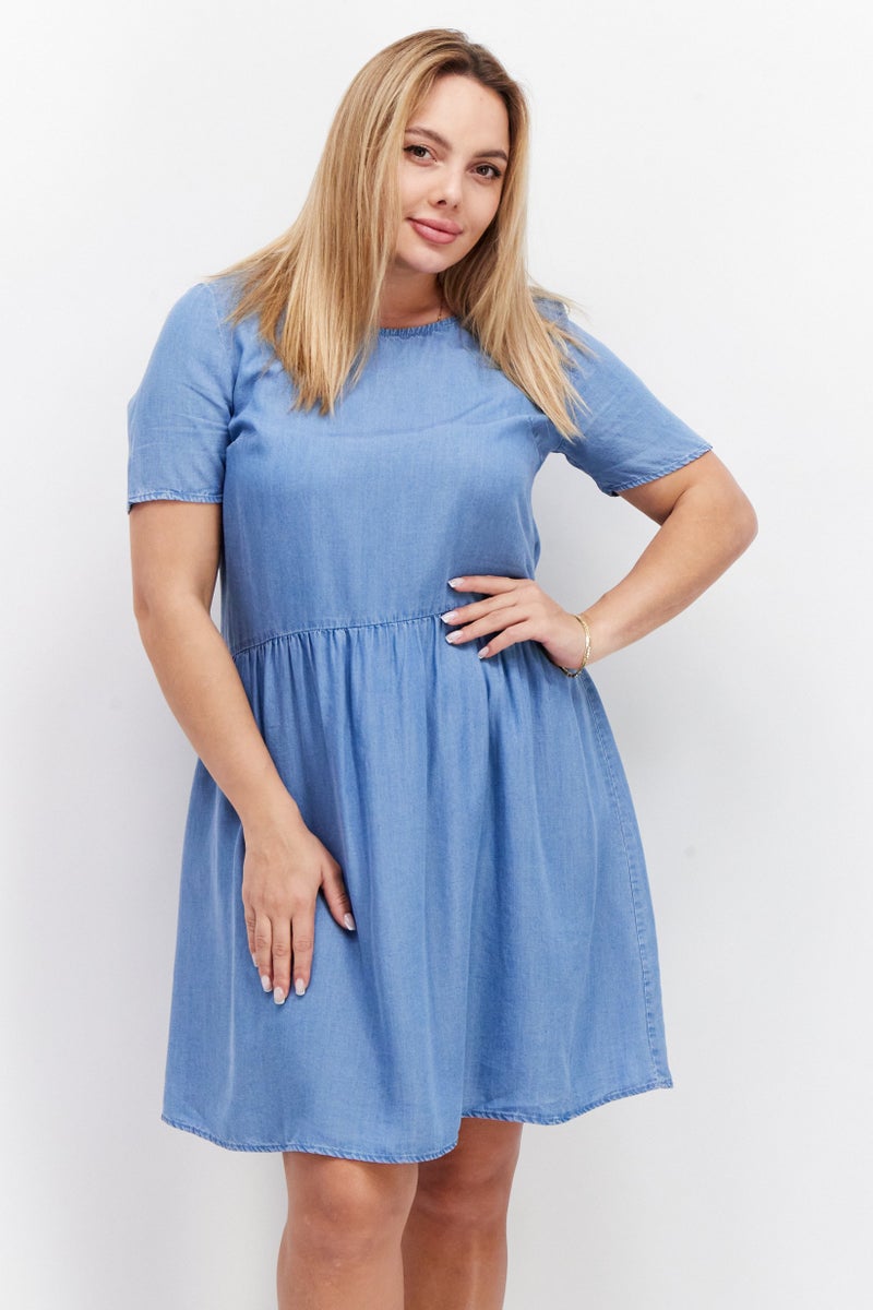 Women Plain Mini Dress, Blue
