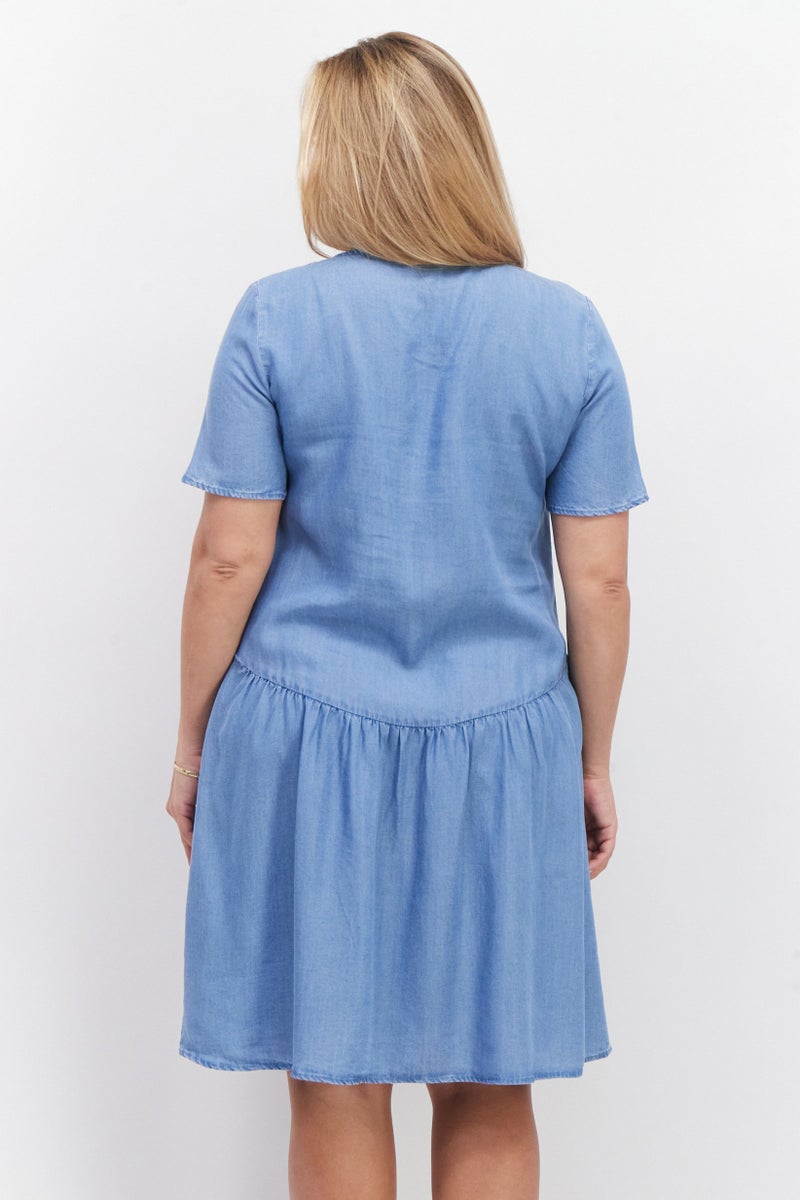 Women Plain Mini Dress, Blue