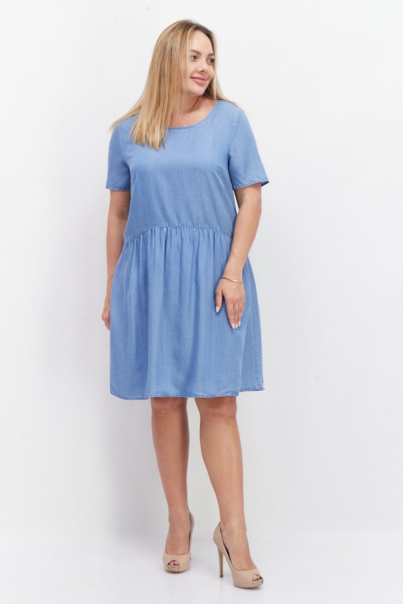 Women Plain Mini Dress, Blue