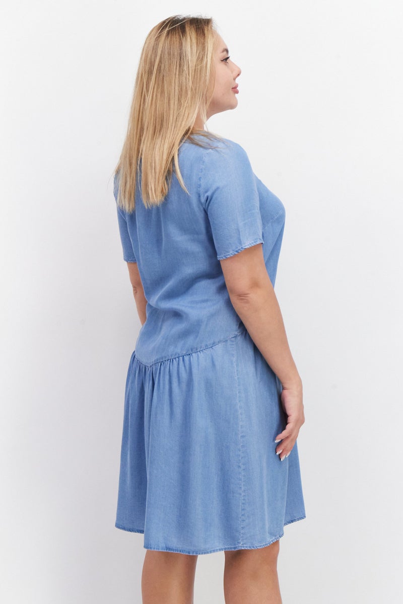 Women Plain Mini Dress, Blue