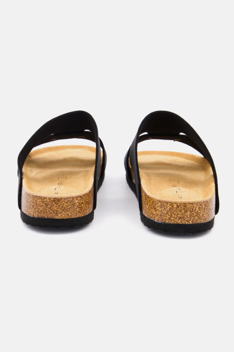 Men Slip On Leather Cork Sandals, Black