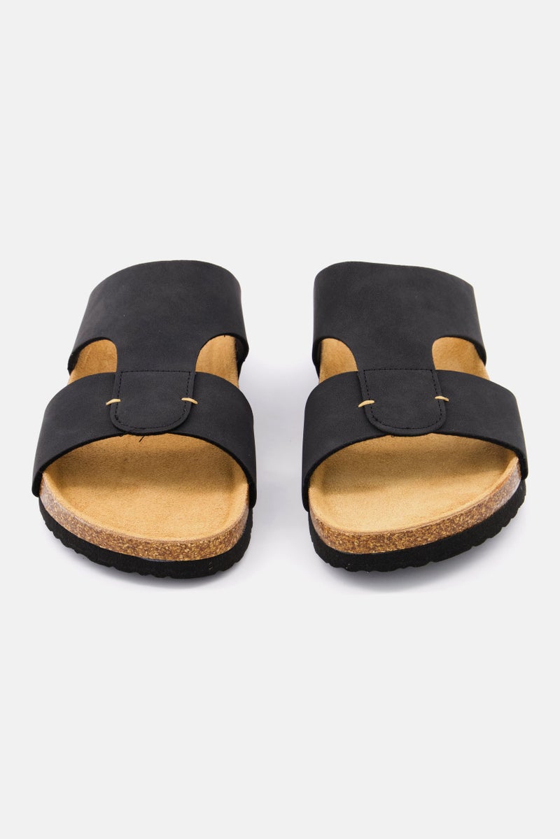 Men Slip On Leather Cork Sandals, Black