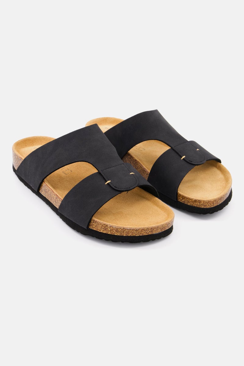 Men Slip On Leather Cork Sandals, Black