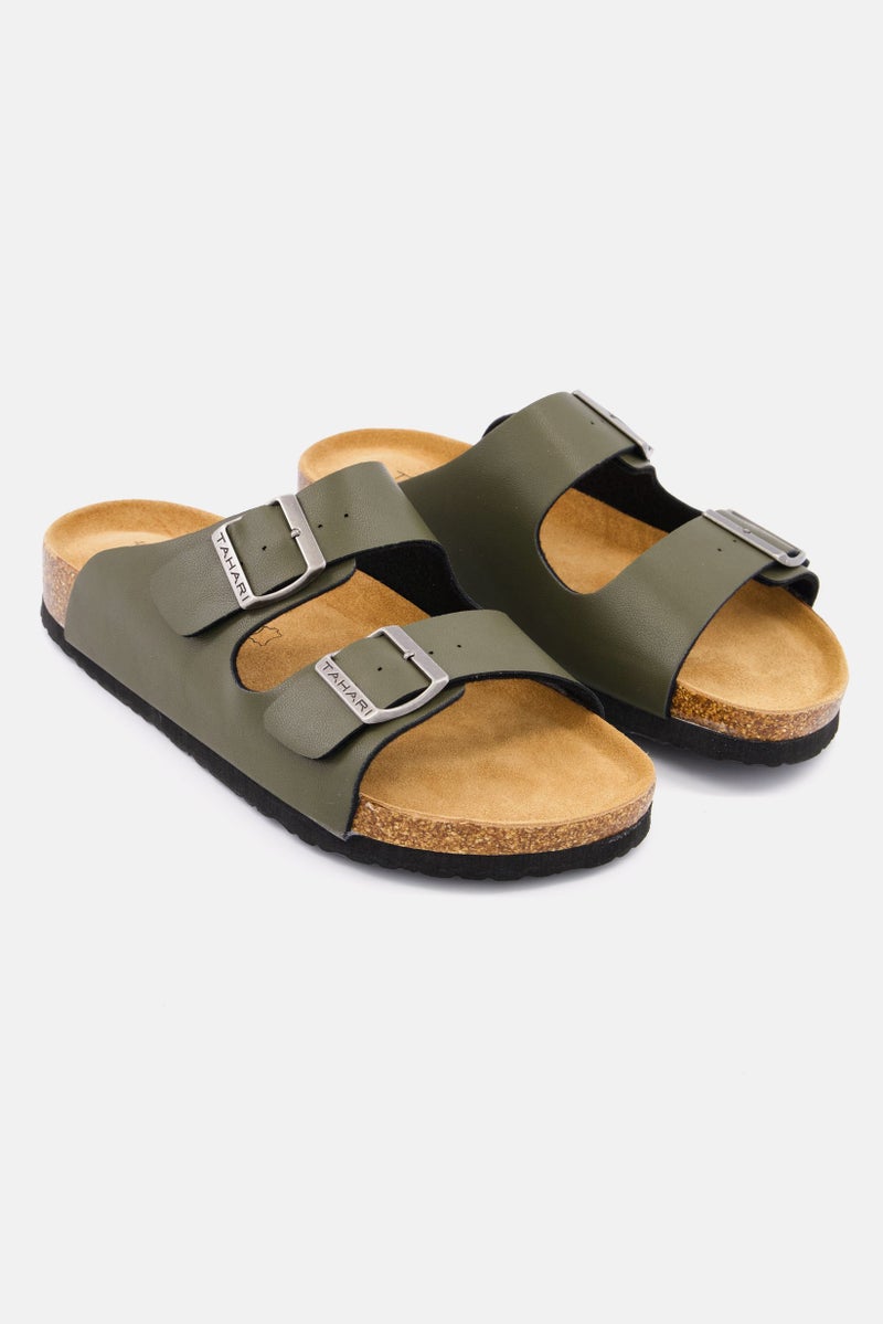 Men Plain Slip On Cork Sandals, Army Green