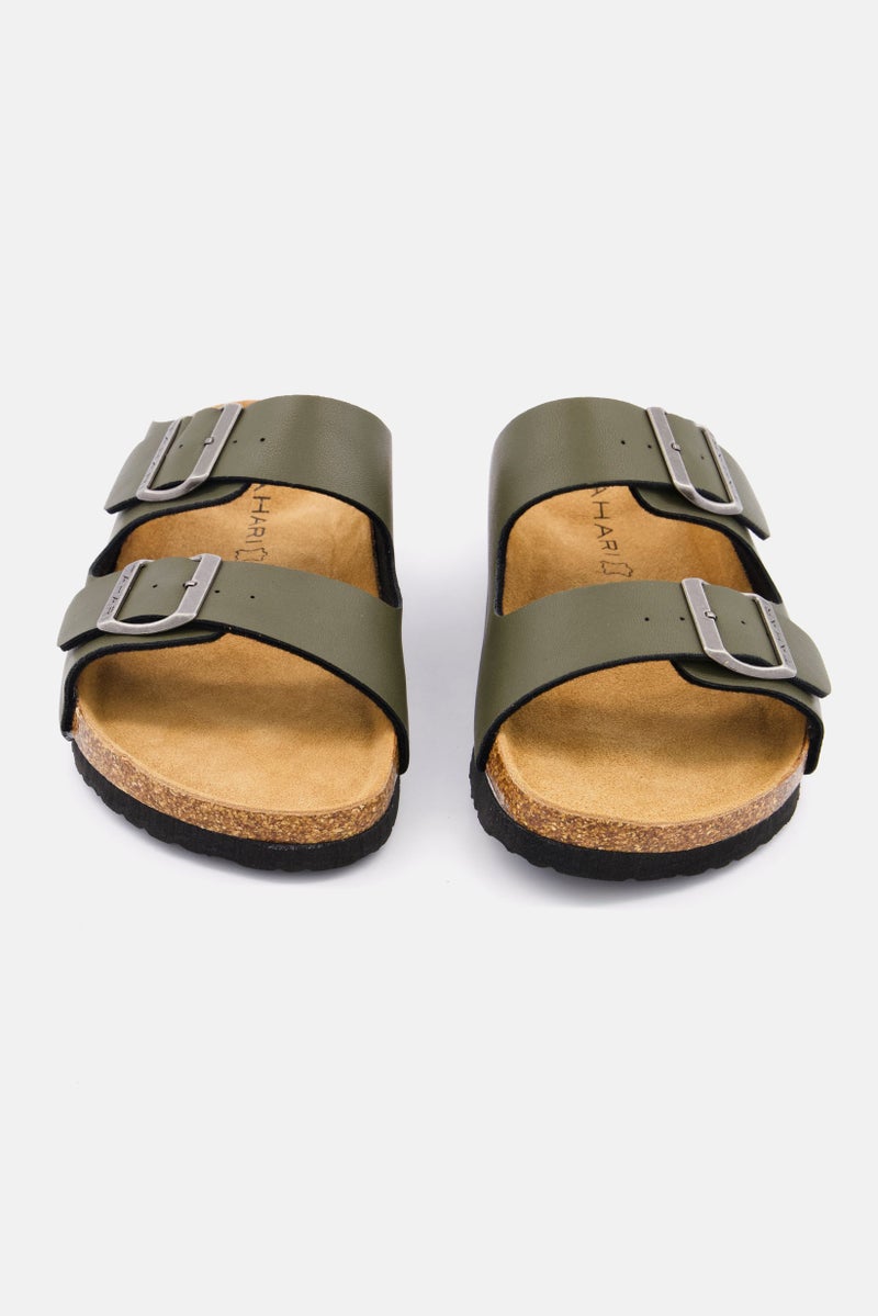 Men Plain Slip On Cork Sandals, Army Green