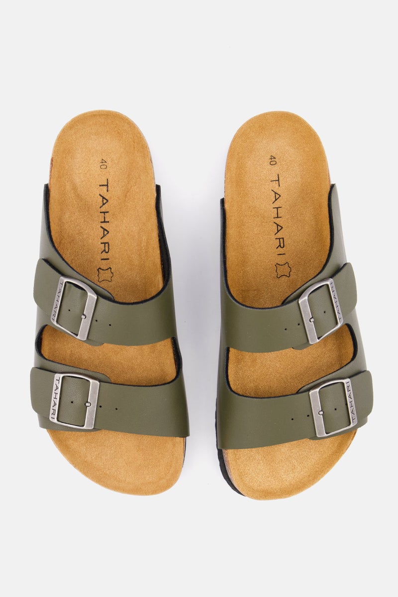 Men Plain Slip On Cork Sandals, Army Green