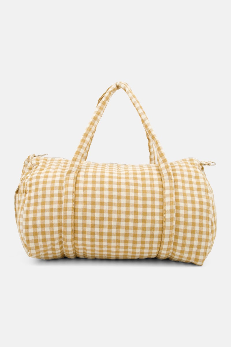 Gingham Print Weekend Bag 40 x 24 x 22 cm, White/Tan