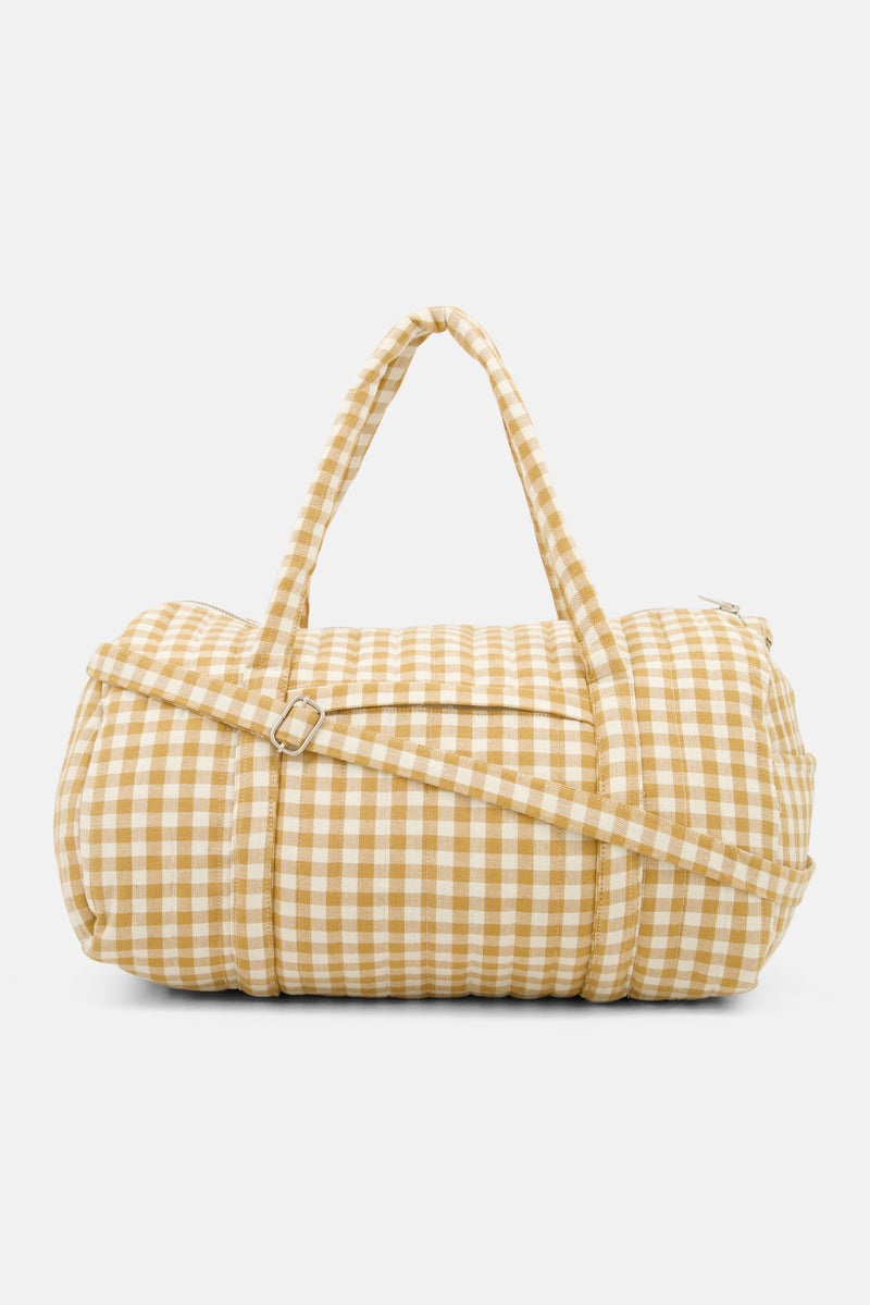 Gingham Print Weekend Bag 40 x 24 x 22 cm, White/Tan