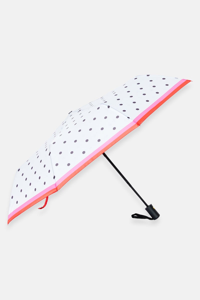 Polka Dots Printed Travel Umbrella, White Combo