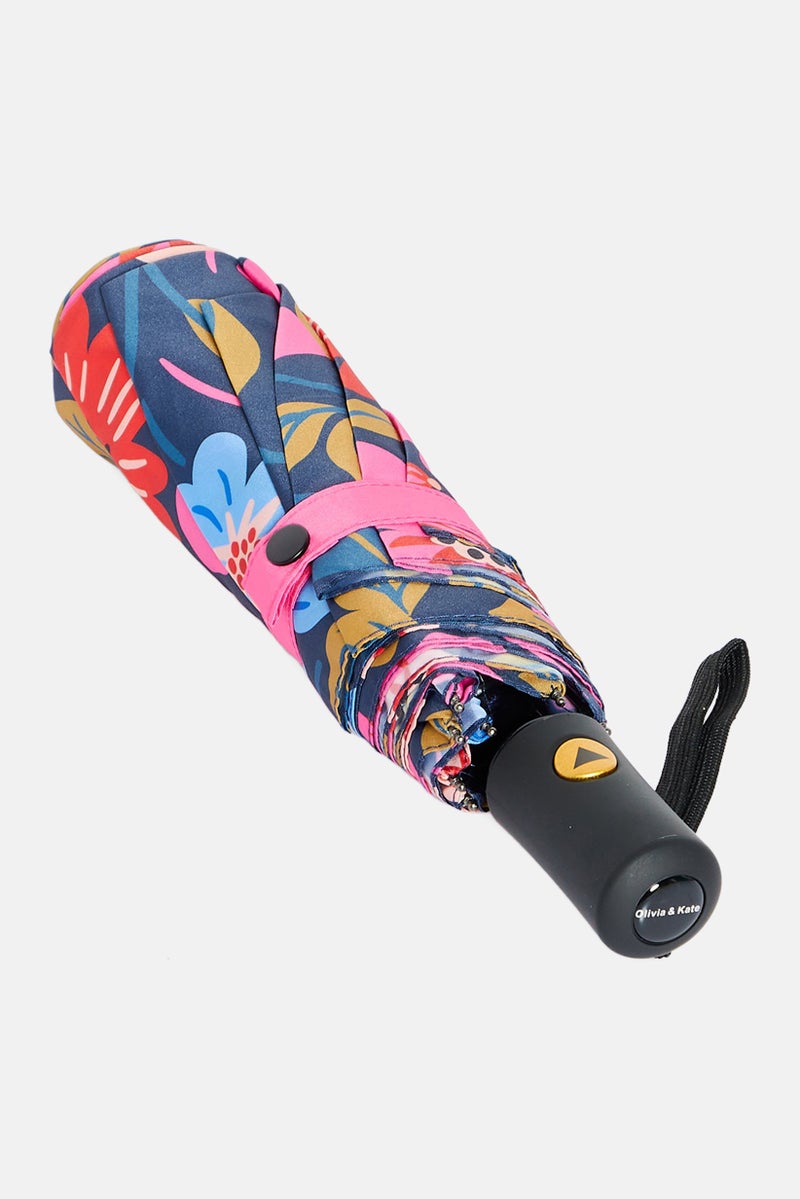 Classic Floral Printed Umbrella, Navy Combo