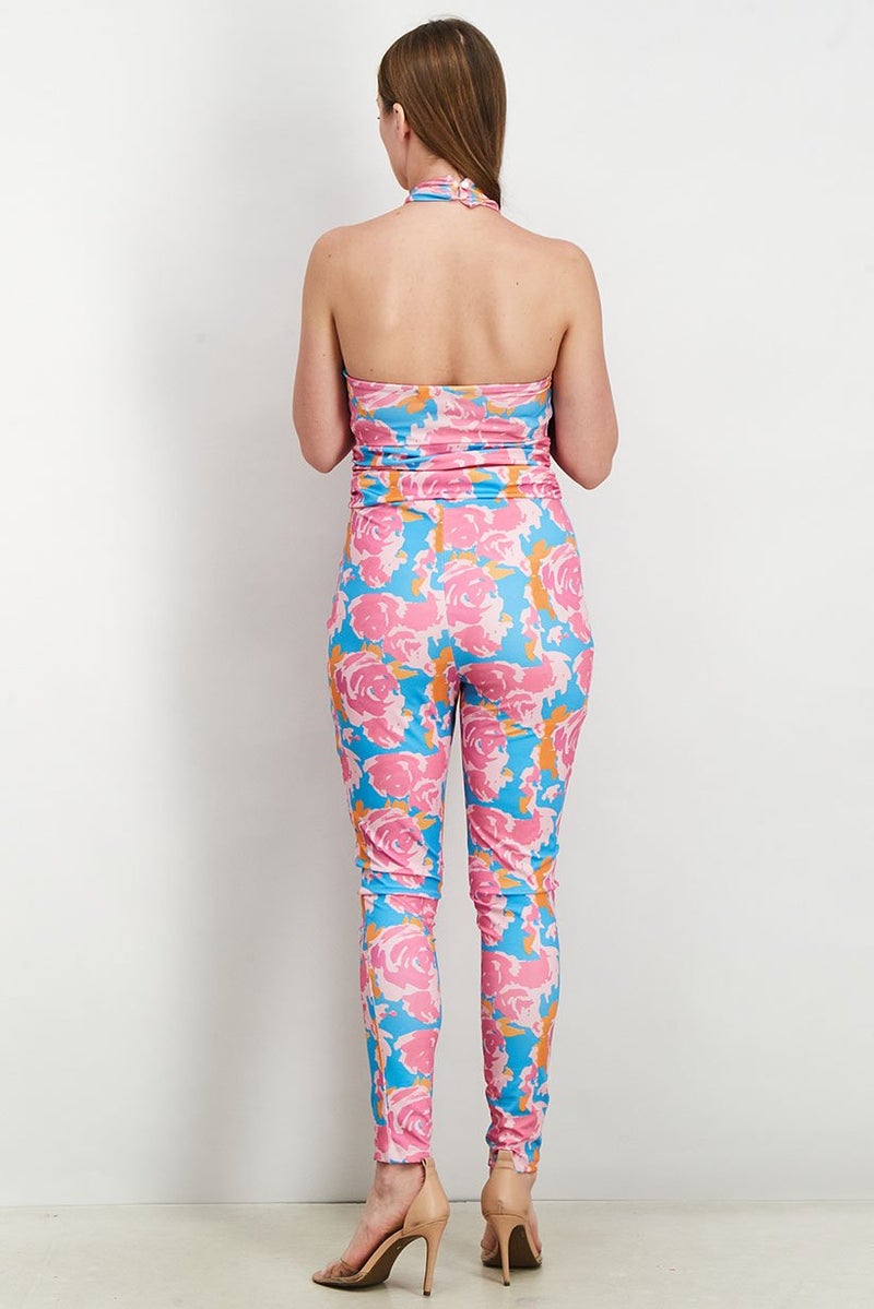 Women Allover Print Sleeveless Jumpsuit, Pink Combo