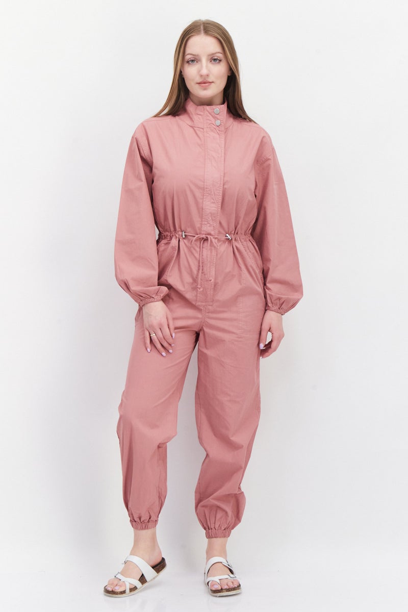 Women Plain Long Sleeves Jumpsuits, Light Pink