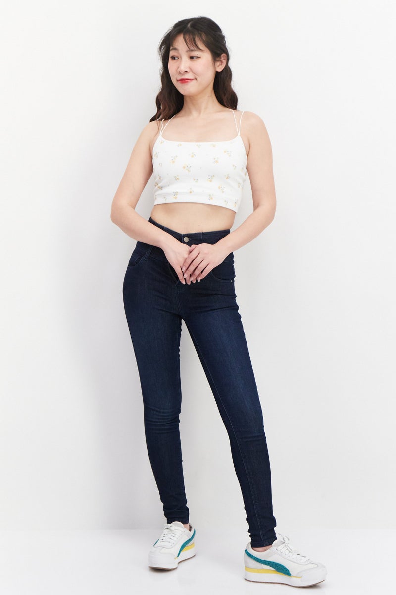 Women Slim Fit Dark Stretchable Denim, Navy Blue