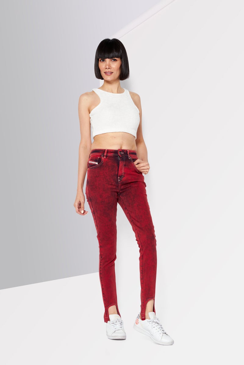Women D-Slandy Skinny Fit Washes Stretchable Jeans, Red