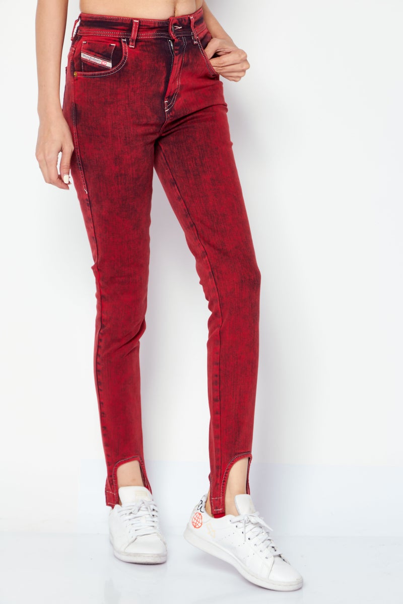 Women D-Slandy Skinny Fit Washes Stretchable Jeans, Red