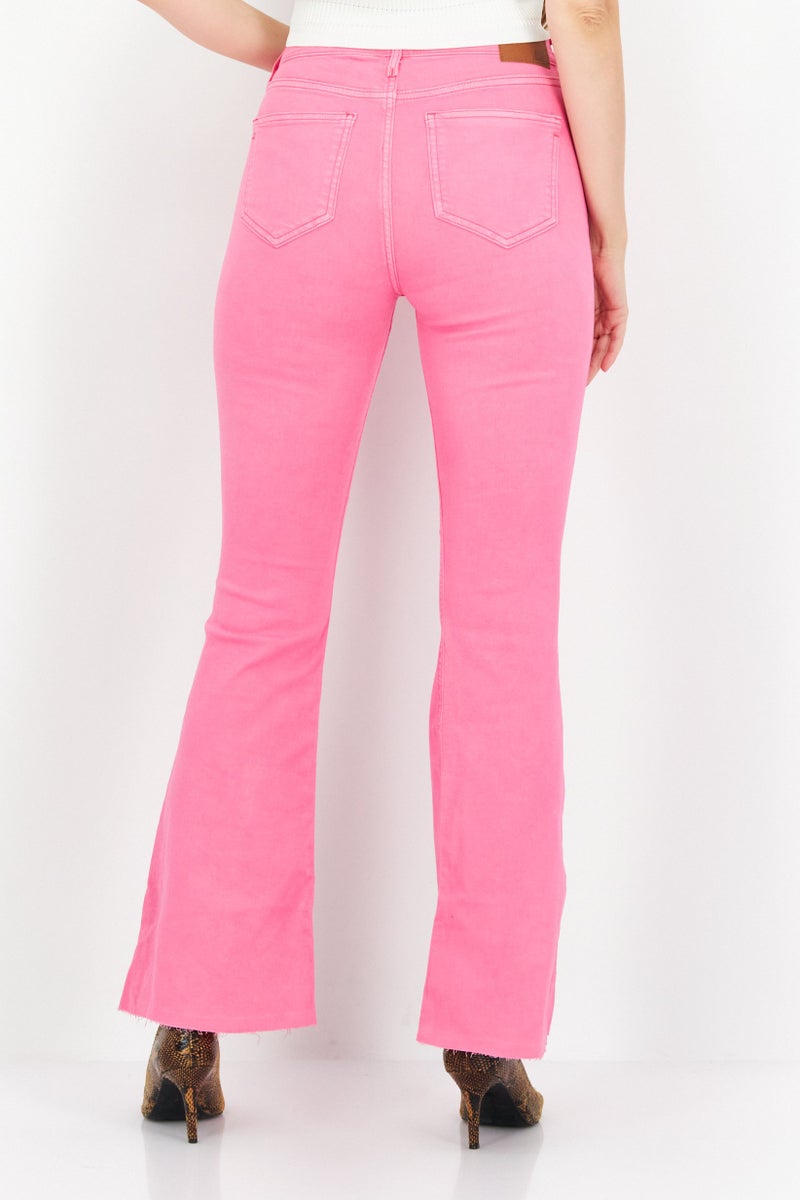 Women Regular Fit Solid Wide Leg Stretchable Denim Jeans, Pink