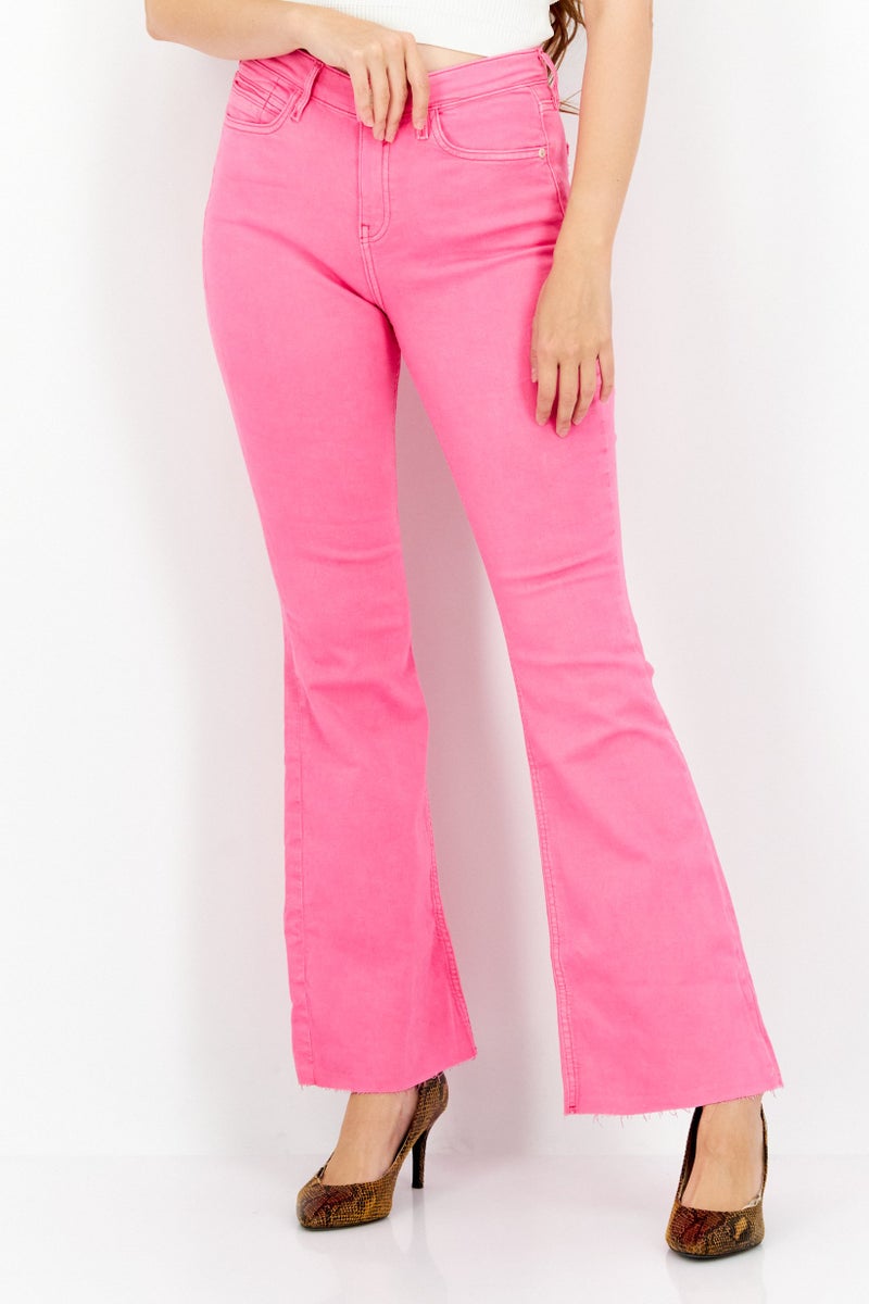 Women Regular Fit Solid Wide Leg Stretchable Denim Jeans, Pink