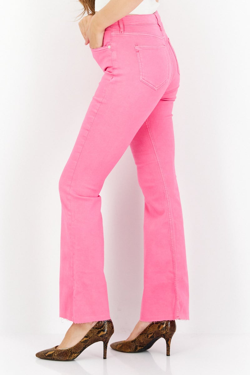 Women Regular Fit Solid Wide Leg Stretchable Denim Jeans, Pink