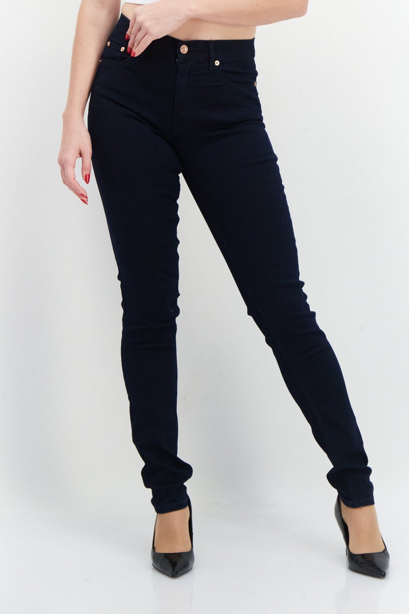 Women Skinny Fit Solid Stretchable Denim Jeans, Indigo Blue