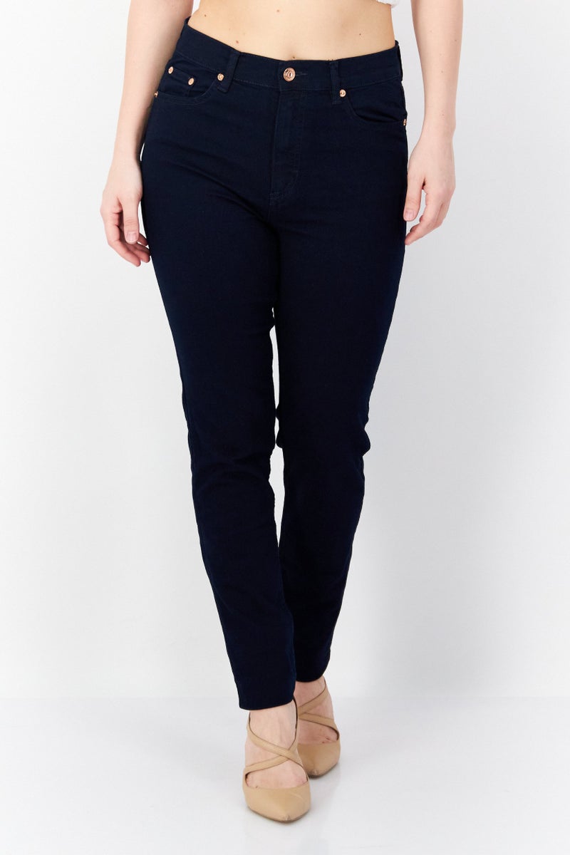 Women Skinny Fit Solid Stretchable Denim Jeans, Navy Blue