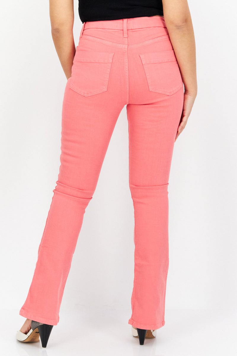 Women Regular Fit Plain Stretchable Short Denim Jeans, Coral