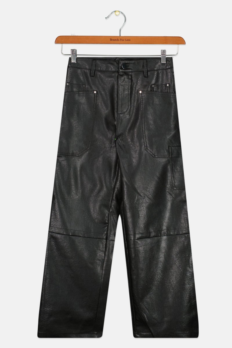 Kids Girl Regular Fit Solid Wide Leg Pant, Black