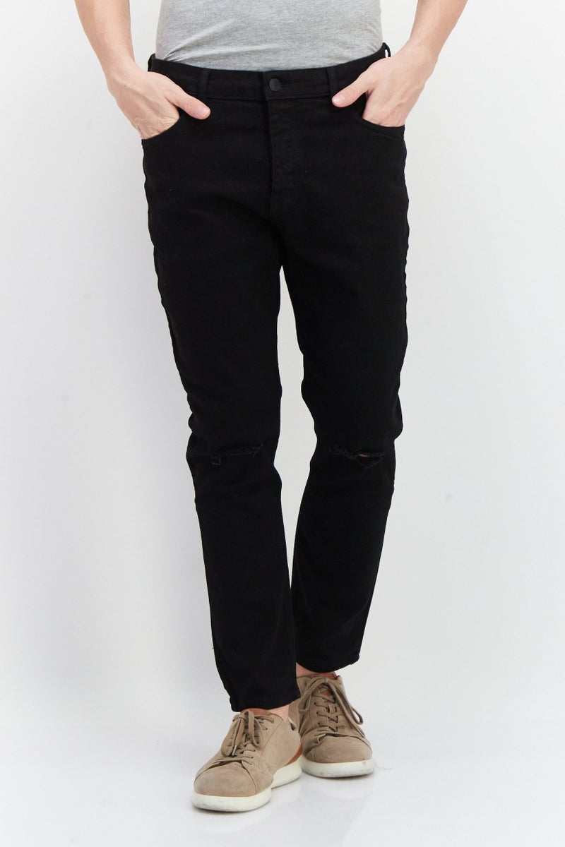 Men Slim Fit Washed Denim Jeans, Black