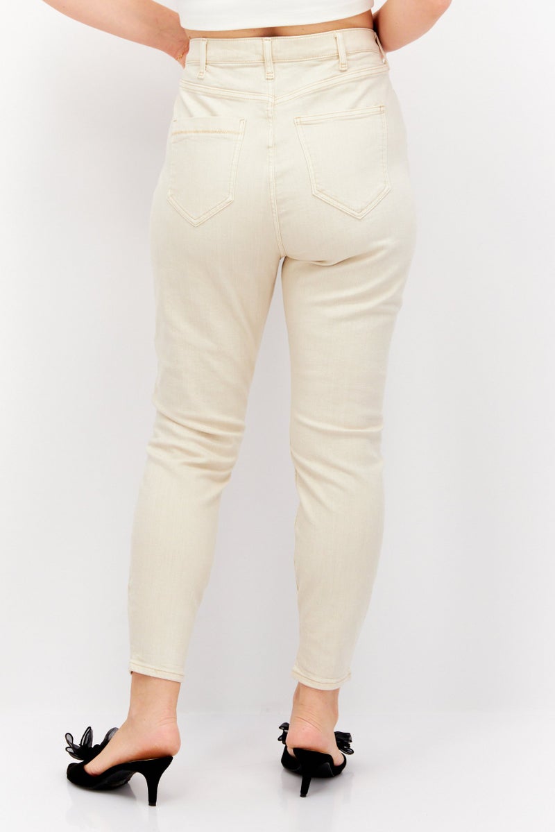 Women Skinny Fit Plain Stretchable Jean, Beige