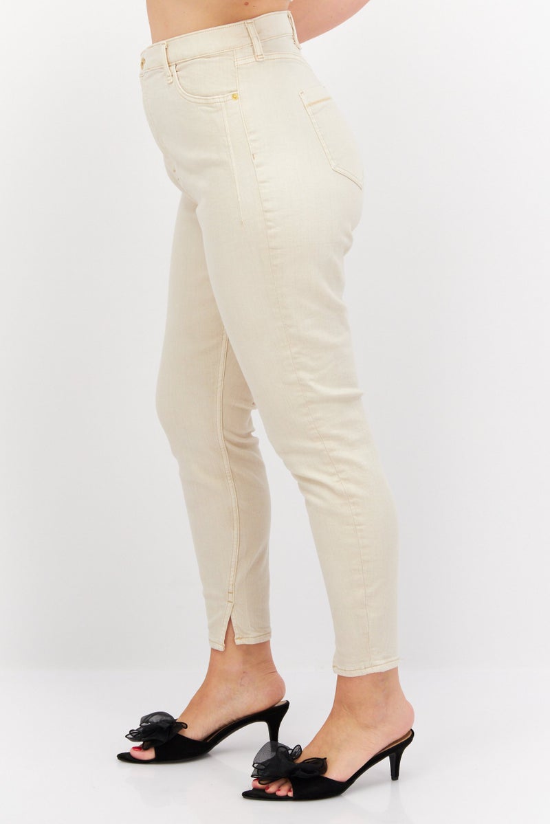 Women Skinny Fit Plain Stretchable Jean, Beige