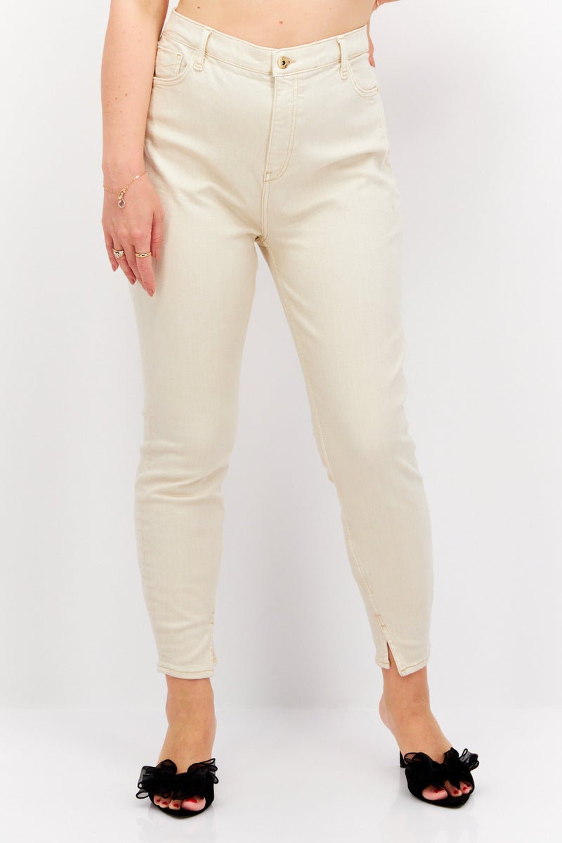 Women Skinny Fit Plain Stretchable Jean, Beige
