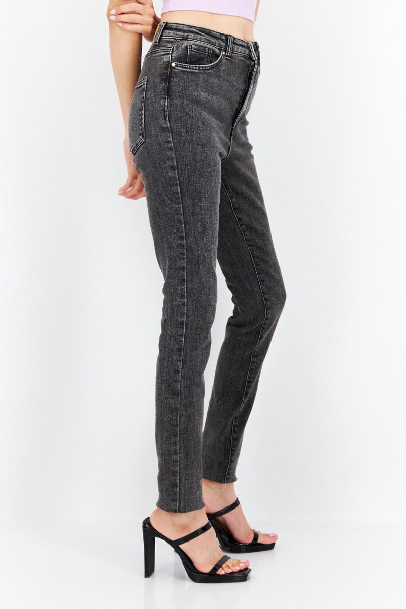 Women Skinny Fit 36 Length Washed Stretchable Jeans, Medium Grey