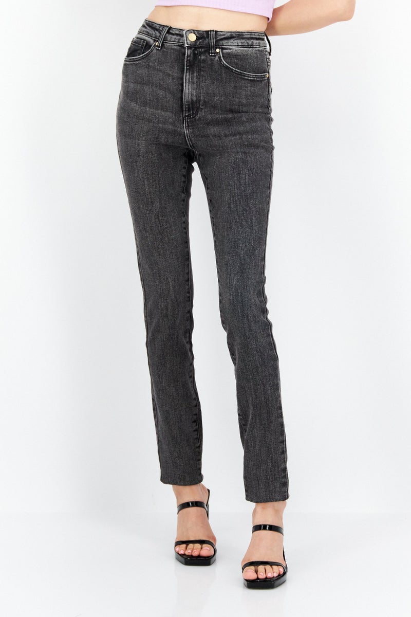 Women Skinny Fit 36 Length Washed Stretchable Jeans, Medium Grey