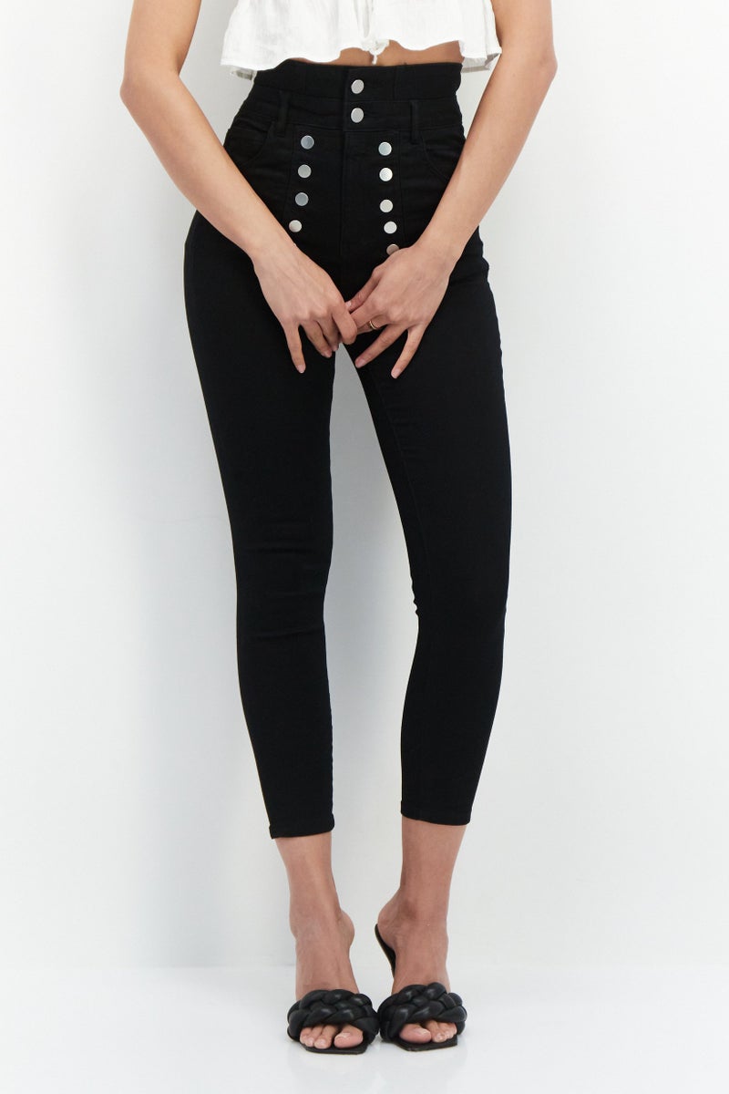 Women Slim Fit Solid Stretchable Jeans, Black