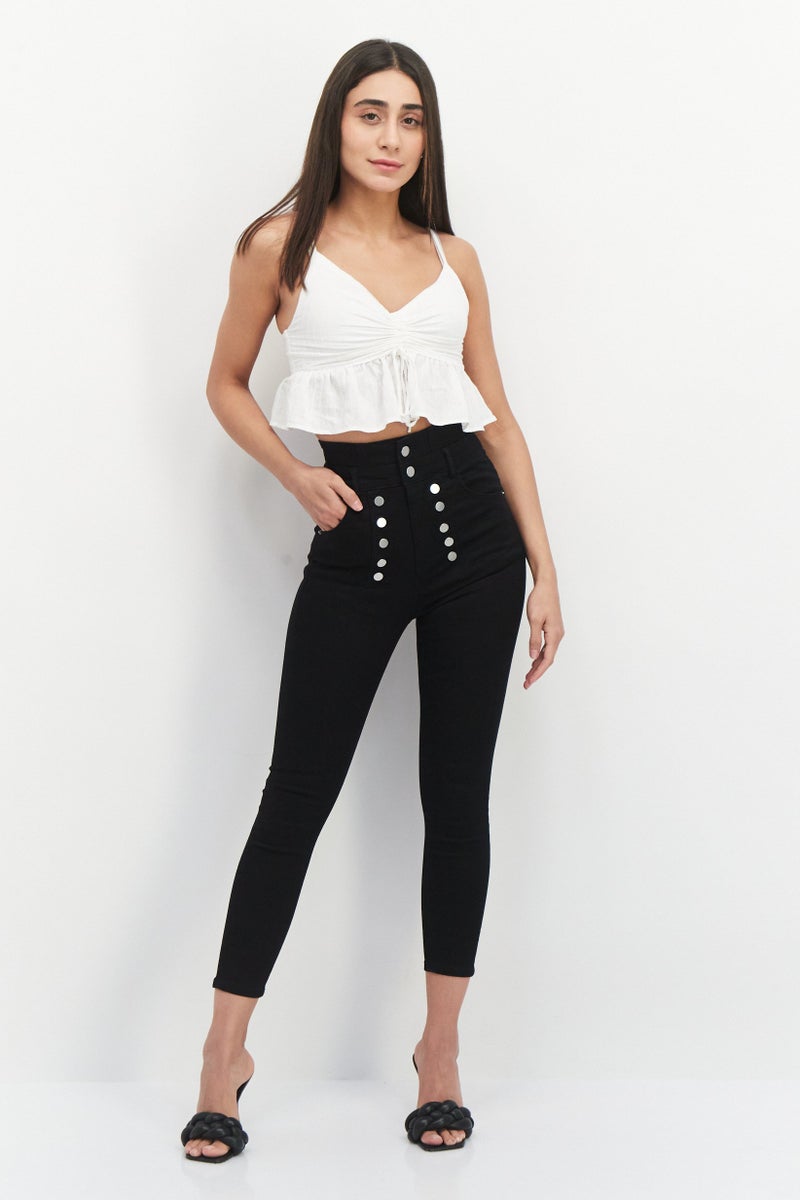 Women Slim Fit Solid Stretchable Jeans, Black