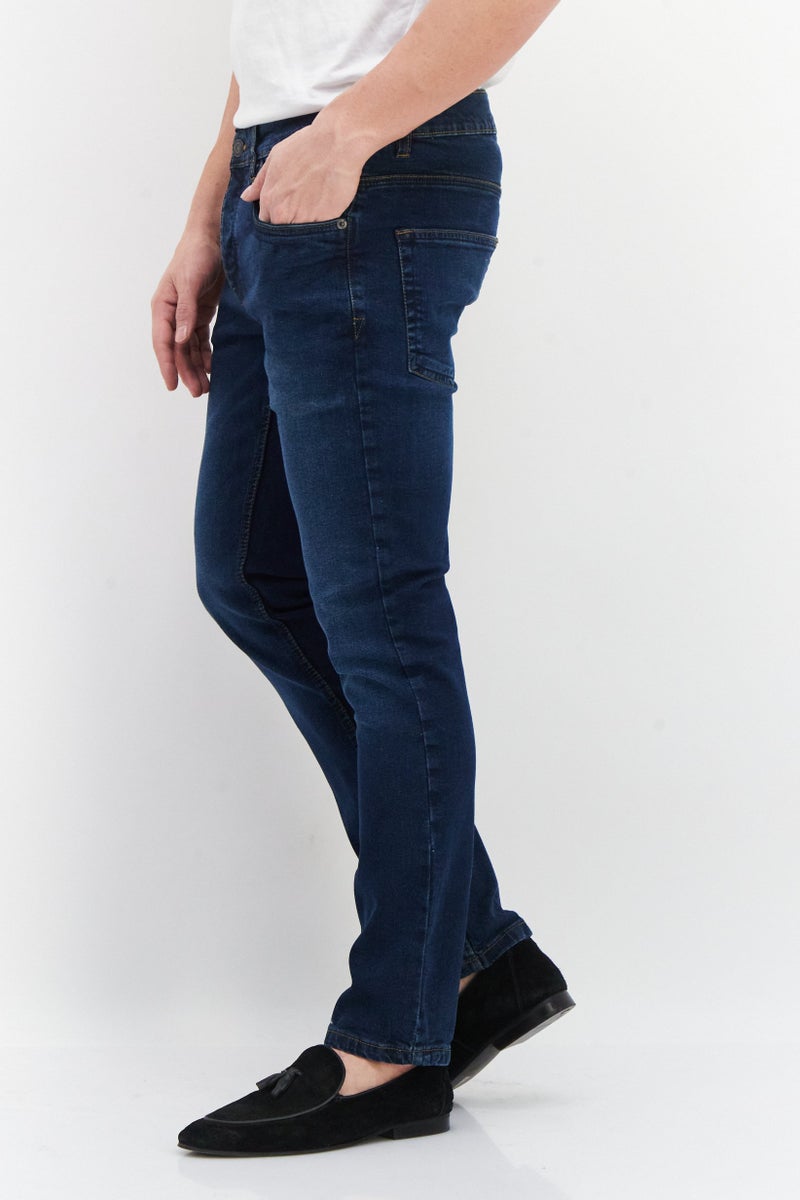 Men Slim Fit Plain Stretchable Jeans, Blue