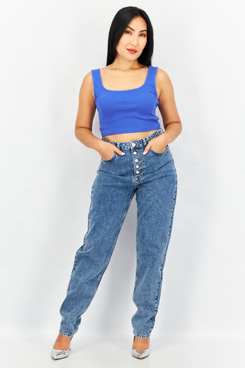 Women Regular Fit Washed Non Stretchable Denim Jeans, Blue
