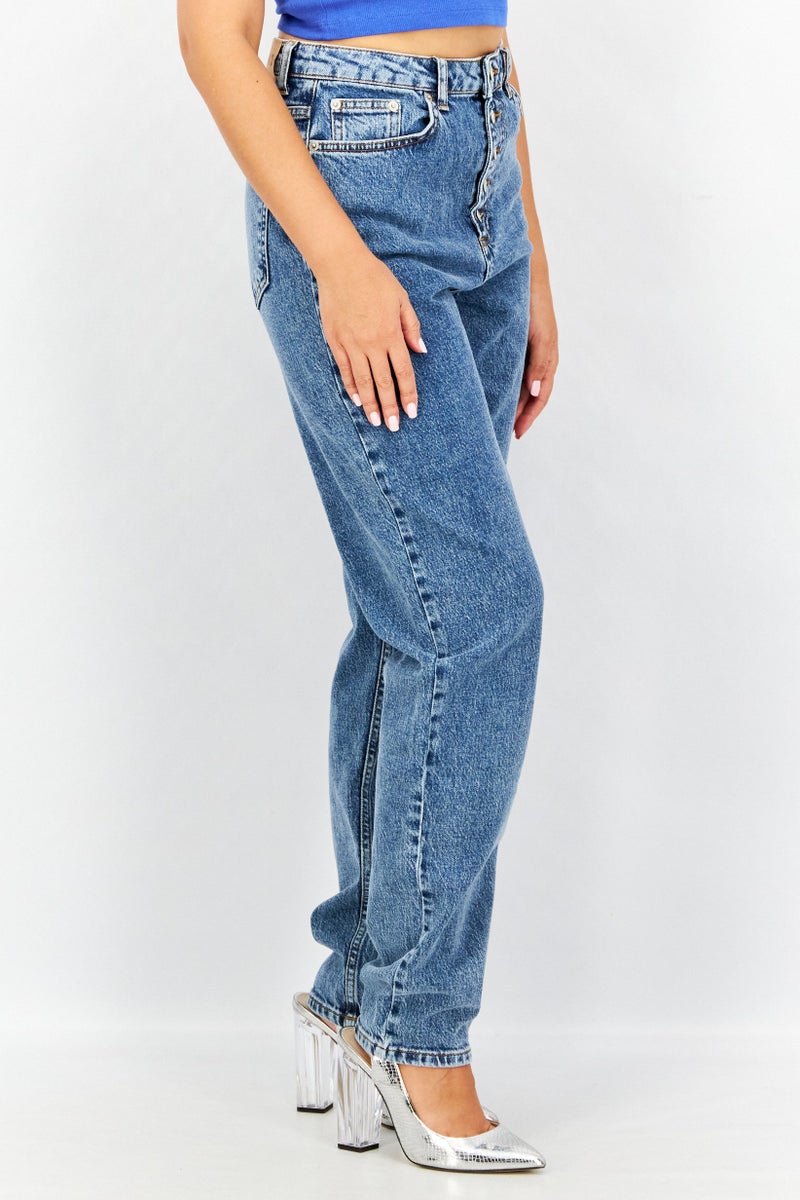 Women Regular Fit Washed Non Stretchable Denim Jeans, Blue