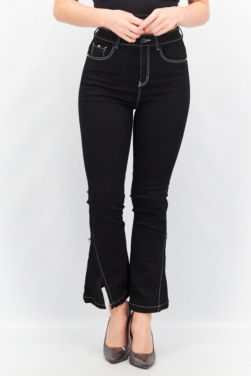 Women Regular Fit Plain Stretchable Jeans, Black