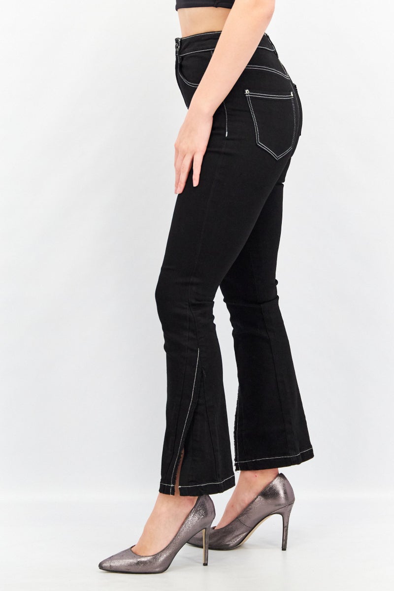 Women Regular Fit Plain Stretchable Jeans, Black